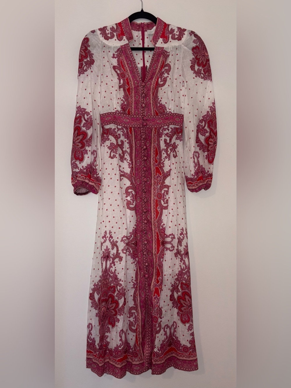 Zimmermann Bells Paisley Dress in Red Paisley Size 0 100% Linen